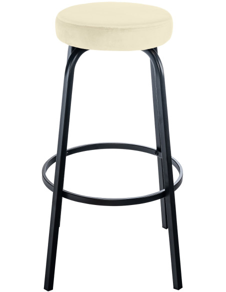 Tabouret de bar rond en Velours Blanc crème Métal Noir Cyanor - 1