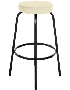 Tabouret de bar rond en Velours Blanc crème Métal Noir Cyanor - 2