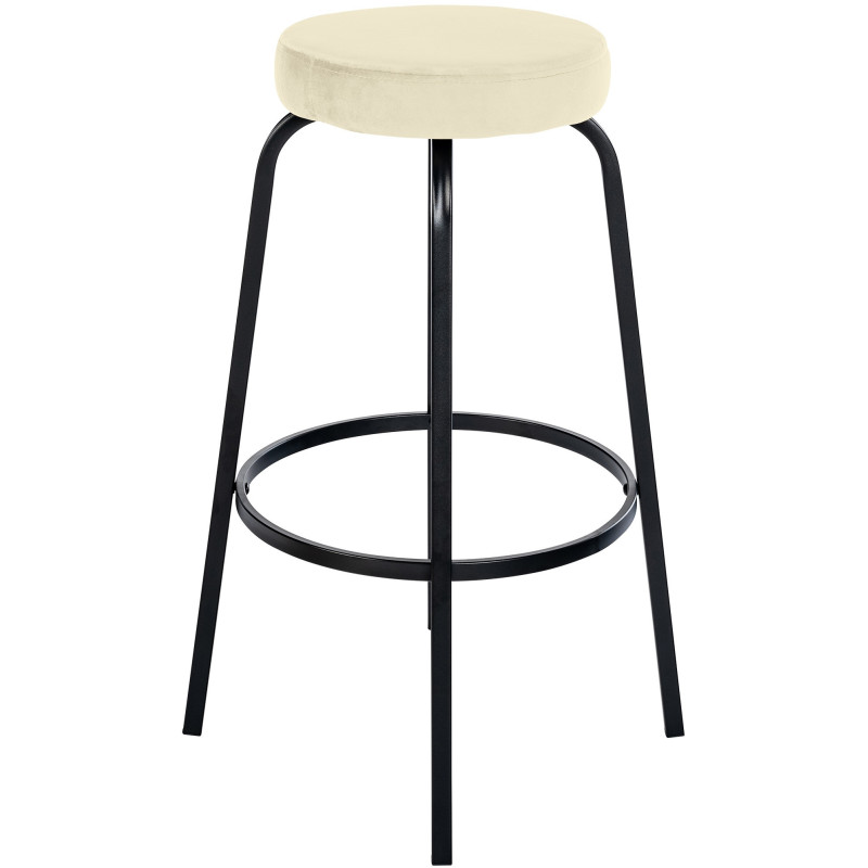 Tabouret de bar rond en Velours Blanc crème Métal Noir Cyanor - 2