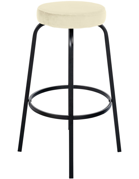 Tabouret de bar rond en Velours Blanc crème Métal Noir Cyanor - 2