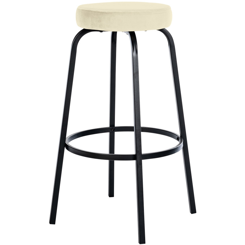 Tabouret de bar rond en Velours Blanc crème Métal Noir Cyanor - 3