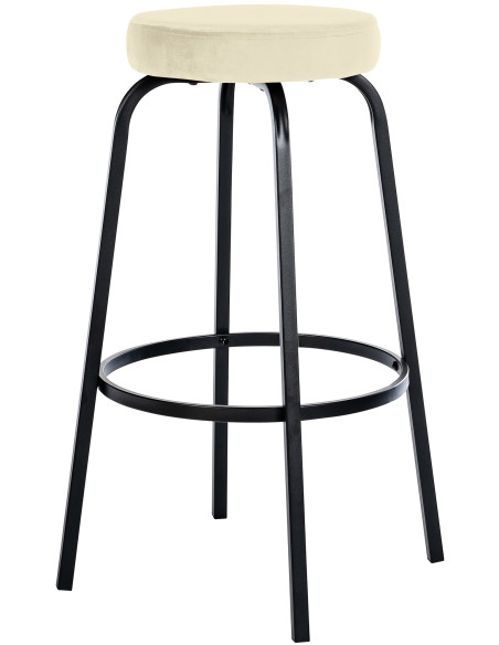 Tabouret de bar rond en Velours Blanc crème Métal Noir Cyanor - 3