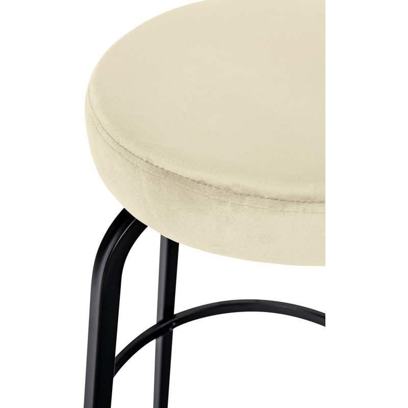 Tabouret de bar rond en Velours Blanc crème Métal Noir Cyanor - 5