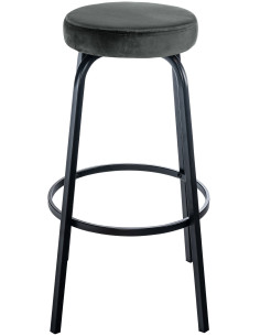Tabouret de bar rond en Velours Gris foncé Métal Noir Cyanor - 1