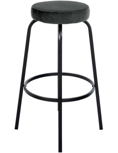 Tabouret de bar rond en Velours Gris foncé Métal Noir Cyanor - 2