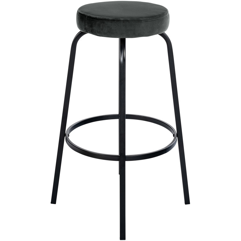 Tabouret de bar rond en Velours Gris foncé Métal Noir Cyanor - 2