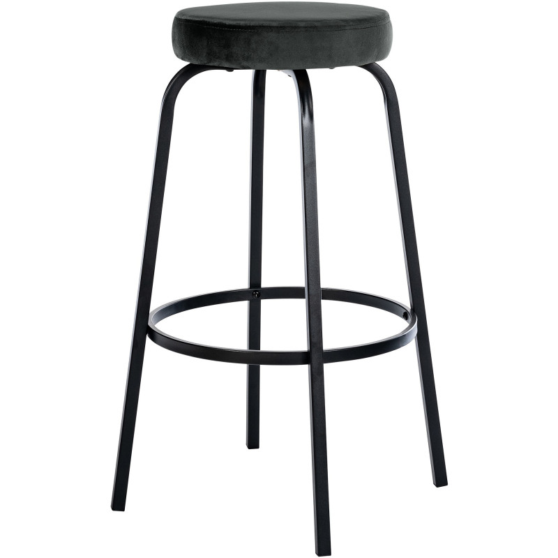 Tabouret de bar rond en Velours Gris foncé Métal Noir Cyanor - 3