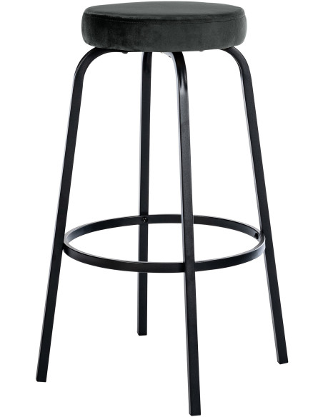 Tabouret de bar rond en Velours Gris foncé Métal Noir Cyanor - 3