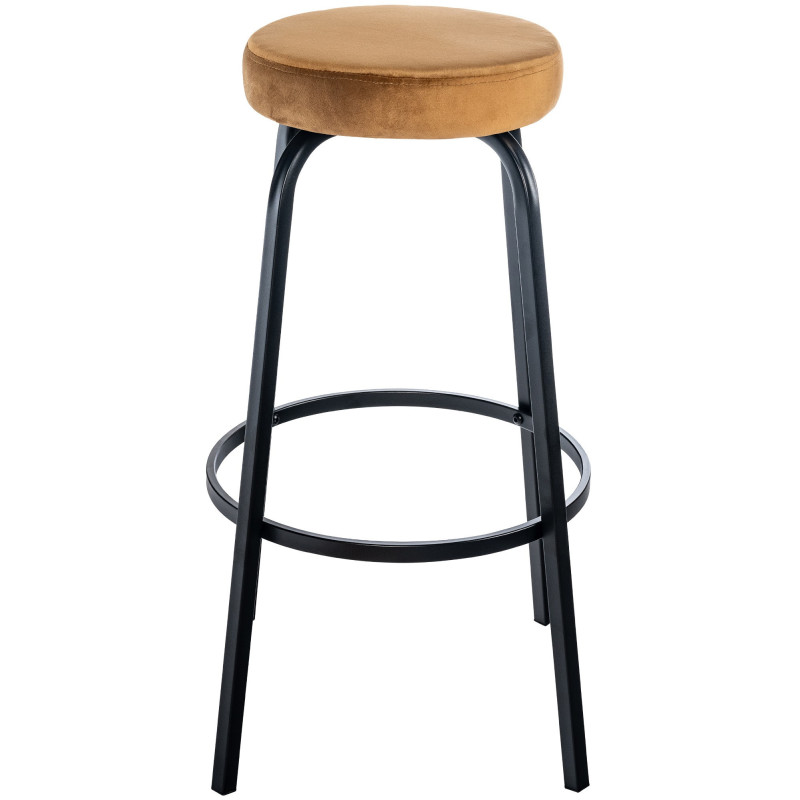 Tabouret de bar rond en Velours Marron café Métal Noir Cyanor - 1