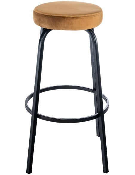 Tabouret de bar rond en Velours Marron café Métal Noir Cyanor - 1