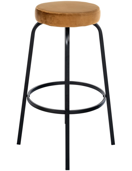 Tabouret de bar rond en Velours Marron café Métal Noir Cyanor - 2