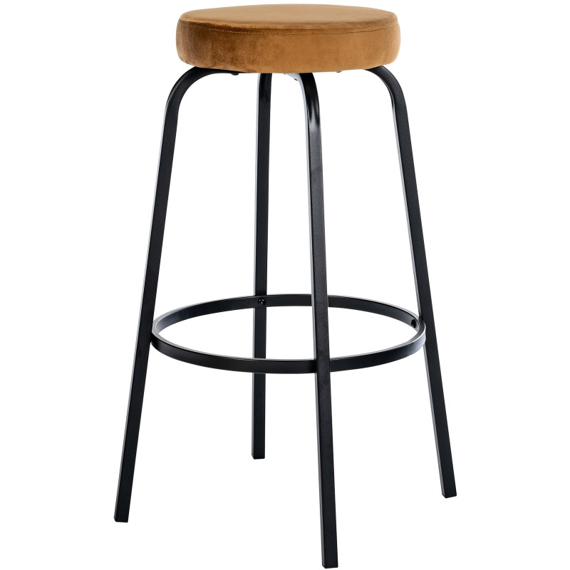 Tabouret de bar rond en Velours Marron café Métal Noir Cyanor - 3
