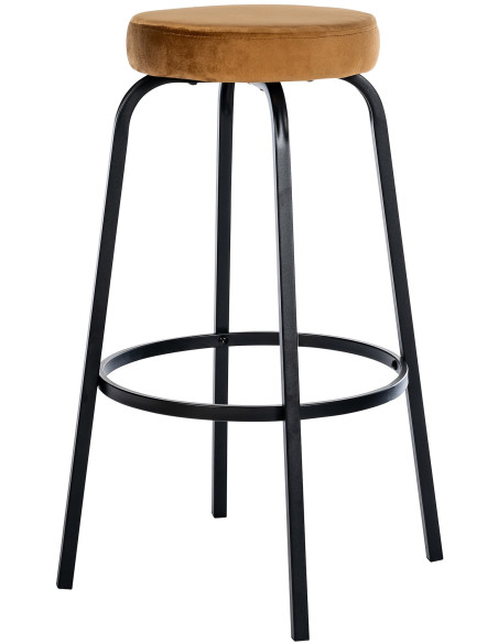 Tabouret de bar rond en Velours Marron café Métal Noir Cyanor - 3