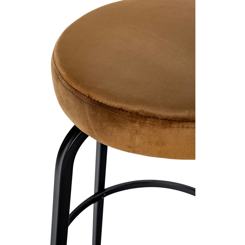Tabouret de bar rond en Velours Marron café Métal Noir Cyanor - 5