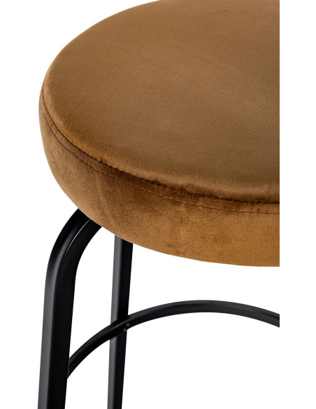 Tabouret de bar rond en Velours Marron café Métal Noir Cyanor - 5