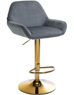 Tabouret de bar moderne en Velours Gris foncé Métal Doré Gylvan - 1