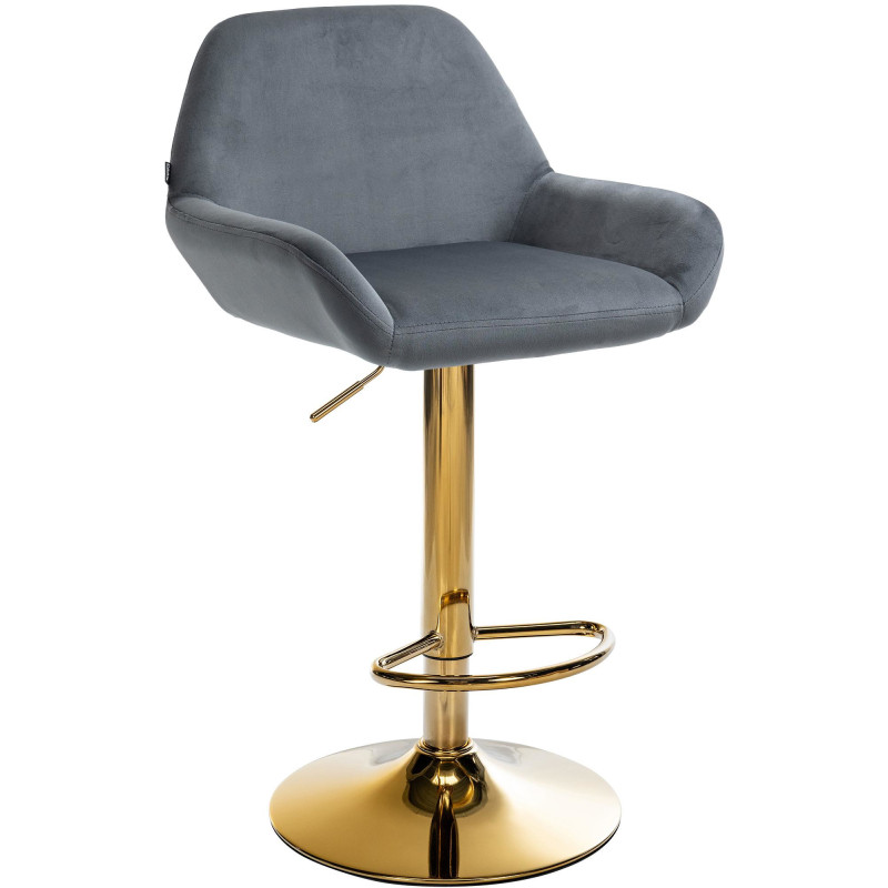 Tabouret de bar moderne en Velours Gris foncé Métal Doré Gylvan  - 1