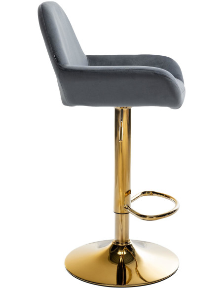 Tabouret de bar moderne en Velours Gris foncé Métal Doré Gylvan  - 3