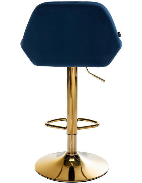 Tabouret de bar moderne en Velours Bleu Métal Doré Gylvan - 4