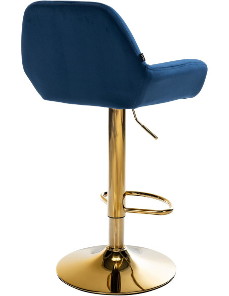 Tabouret de bar moderne en Velours Bleu Métal Doré Gylvan - 5