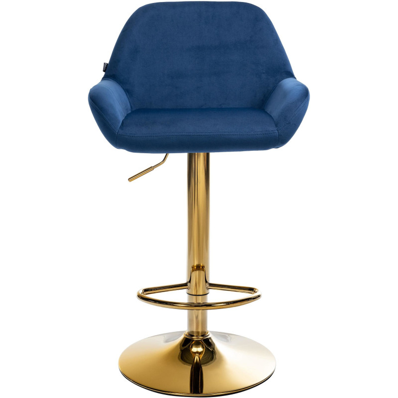 Tabouret de bar moderne en Velours Bleu Métal Doré Gylvan - 2