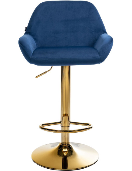 Tabouret de bar moderne en Velours Bleu Métal Doré Gylvan - 2