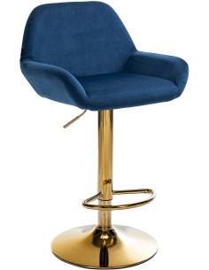 Tabouret de bar moderne en Velours Bleu Métal Doré Gylvan - 1