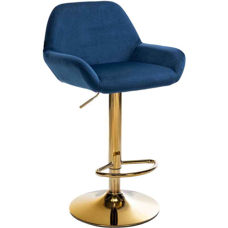 Tabouret de bar moderne en Velours Bleu Métal Doré Gylvan - 1