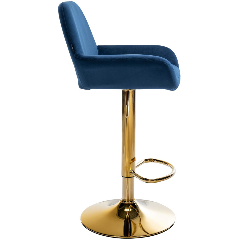 Tabouret de bar moderne en Velours Bleu Métal Doré Gylvan - 3