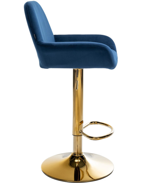 Tabouret de bar moderne en Velours Bleu Métal Doré Gylvan - 3