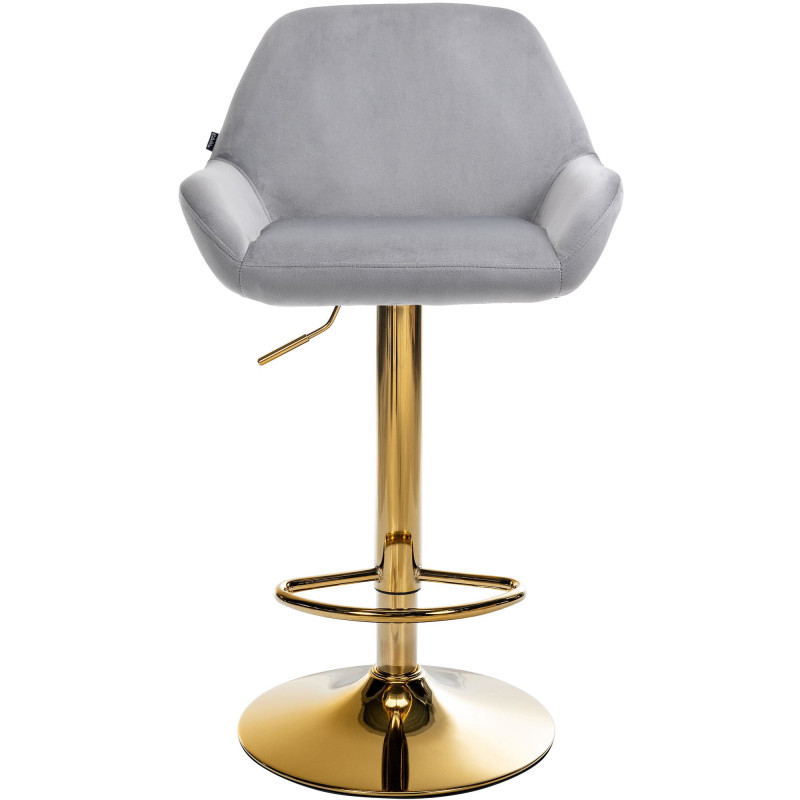 Tabouret de bar moderne en Velours Gris Métal Doré Gylvan  - 2