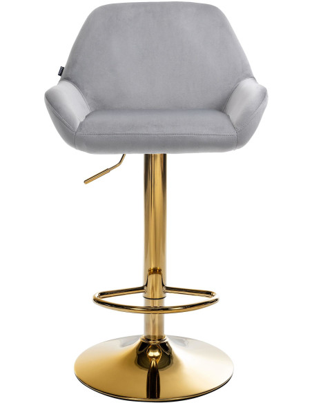 Tabouret de bar moderne en Velours Gris Métal Doré Gylvan  - 2
