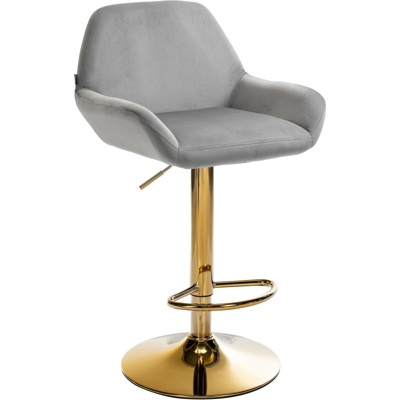Tabouret de bar moderne en Velours Gris Métal Doré Gylvan  - 1