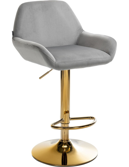 Tabouret de bar moderne en Velours Gris Métal Doré Gylvan  - 1