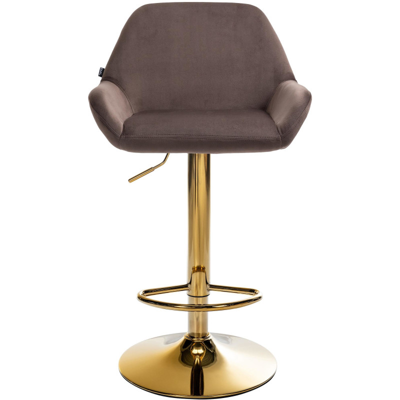 Tabouret de bar moderne en Velours Marron Métal Doré Gylvan - 2