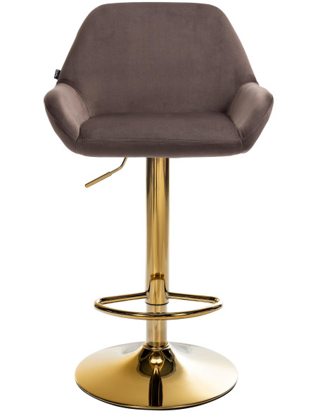 Tabouret de bar moderne en Velours Marron Métal Doré Gylvan - 2