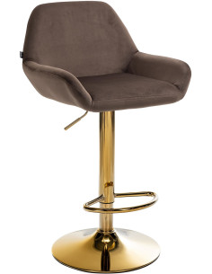 Tabouret de bar moderne en Velours Marron Métal Doré Gylvan - 1