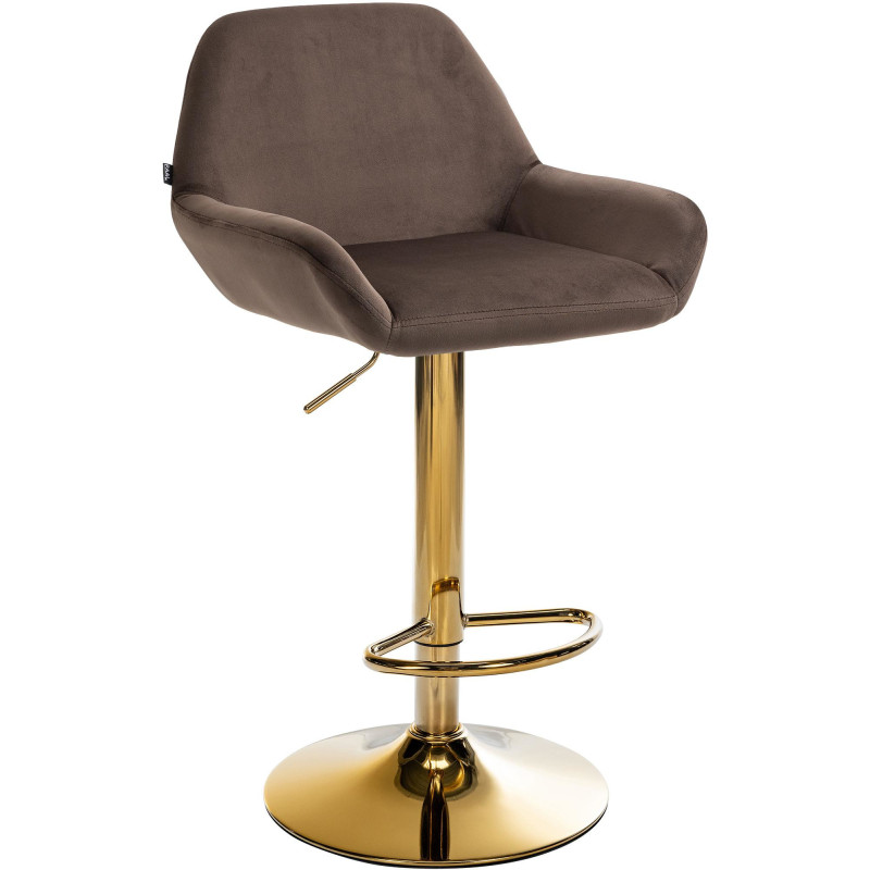 Tabouret de bar moderne en Velours Marron Métal Doré Gylvan - 1