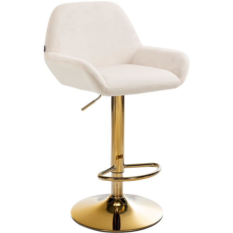 Tabouret de bar moderne en Velours Blanc crème Métal Doré Gylvan - 1