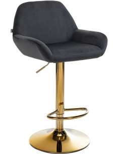 Tabouret de bar moderne en Velours Noir Métal Doré Gylvan - 1