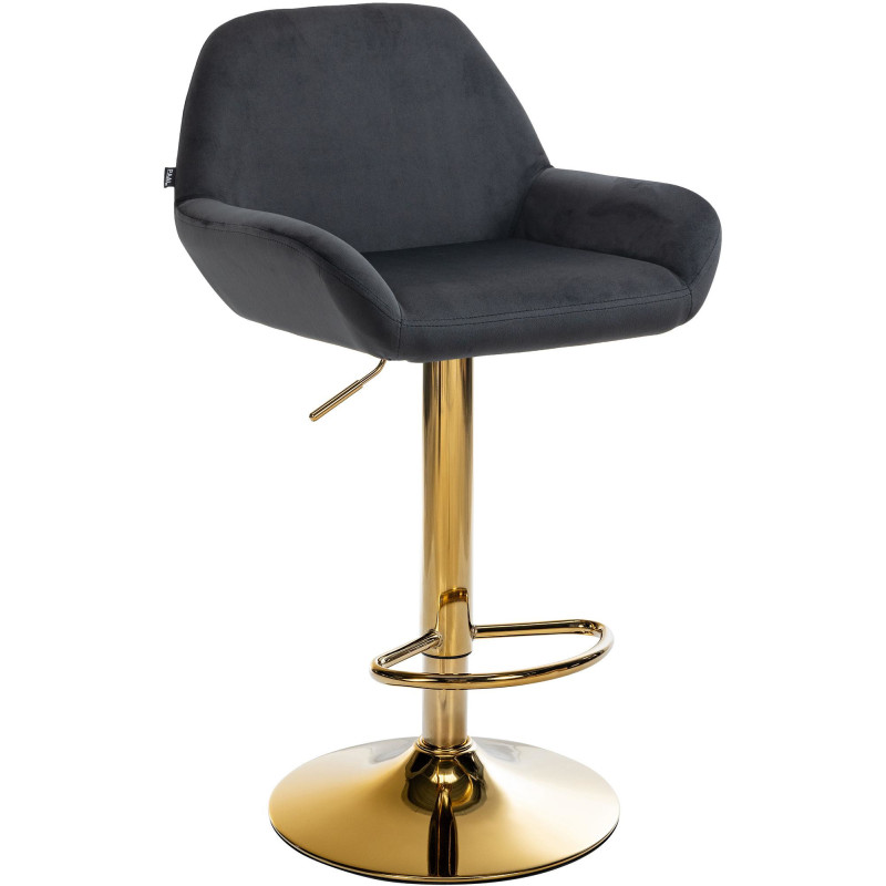 Tabouret de bar moderne en Velours Noir Métal Doré Gylvan - 1