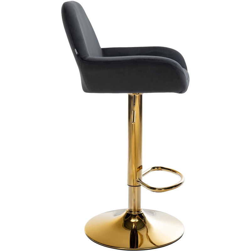 Tabouret de bar moderne en Velours Noir Métal Doré Gylvan - 3
