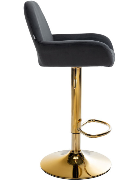 Tabouret de bar moderne en Velours Noir Métal Doré Gylvan - 3