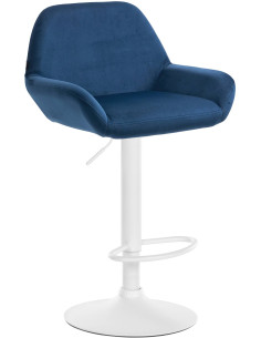 Tabouret de bar moderne en Velours Bleu Métal Blanc Gylvan - 1