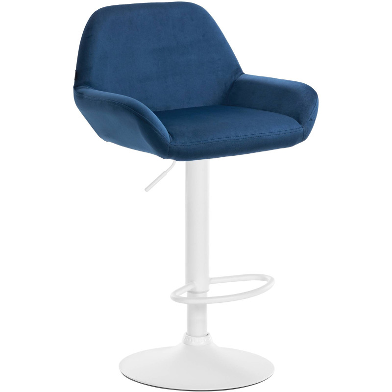 Tabouret de bar moderne en Velours Bleu Métal Blanc Gylvan - 1