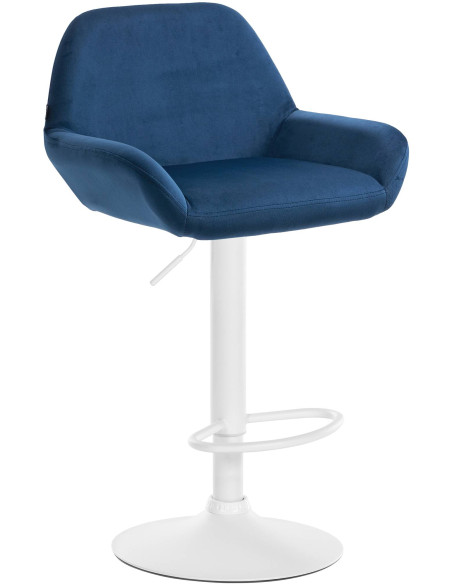 Tabouret de bar moderne en Velours Bleu Métal Blanc Gylvan - 1