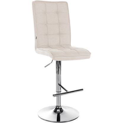 Tabouret de bar Dossier haut en Tissu Blanc crème Métal Argenté Liam - 1