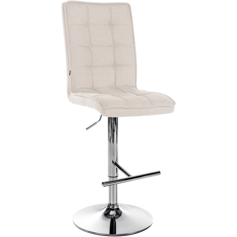 Tabouret de bar Dossier haut en Tissu Blanc crème Métal Argenté Liam - 1