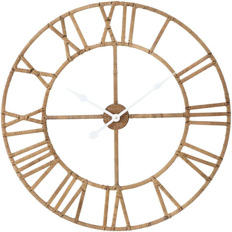 Horloge Murale Ronde XL Diamètre 70 cm en Rotin Naturel Métal Roman - 1