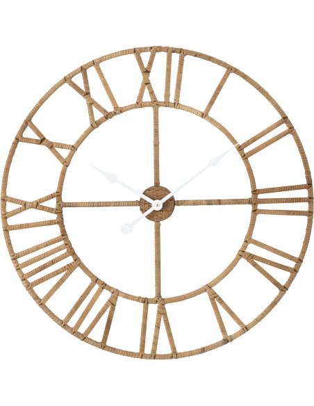 Horloge Murale Ronde XL Diamètre 70 cm en Rotin Naturel Métal Roman - 1